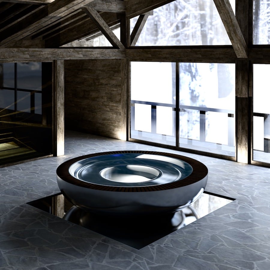 circular stainless steel spa in situ (Alps)